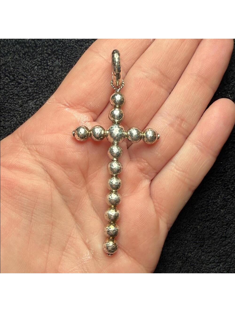 JAI Hammered Vintage Sterling Silver Cross Pendant
